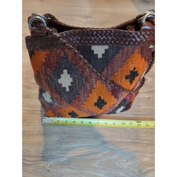 Vintage J Simone Crossbody Bag 70s MCM Woven Kilim Double Strap Brown Orange - Picture 8 of 11
